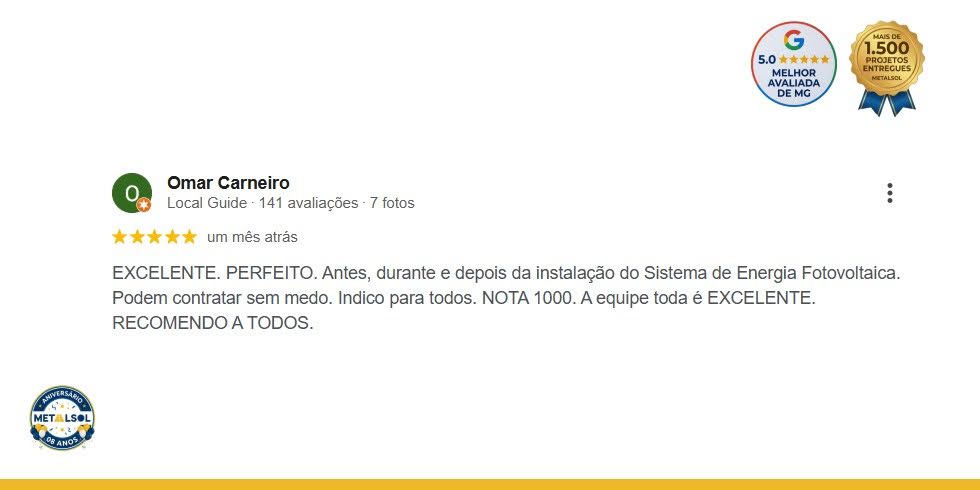 Metalsol Empresa de Energia Solar Fotovoltaica em Belo Horizonte - MG
