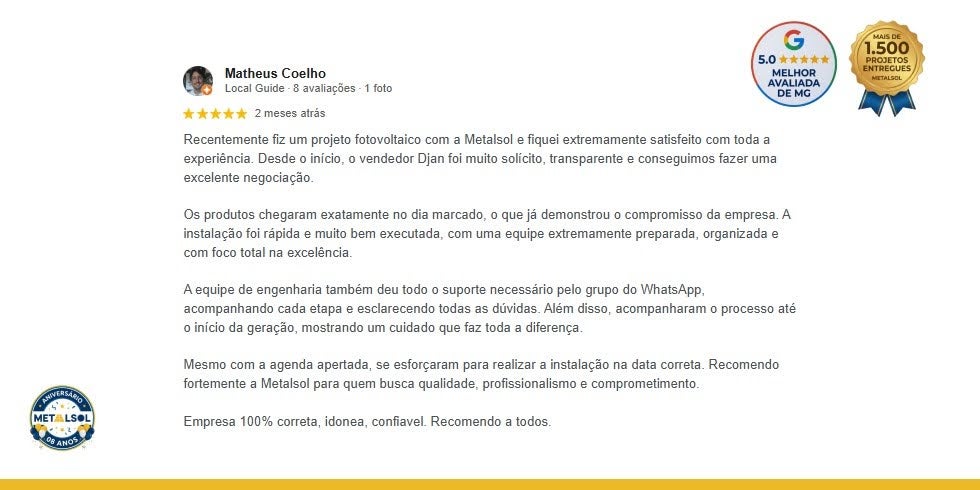 Metalsol Empresa de Energia Solar Fotovoltaica em Belo Horizonte - MG